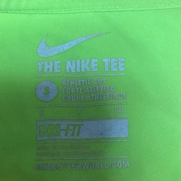 The Nike Tee Neon Green V Neck Short Sleeve Basic Athletic T Shirt Top Size S - Picture 3 of 4